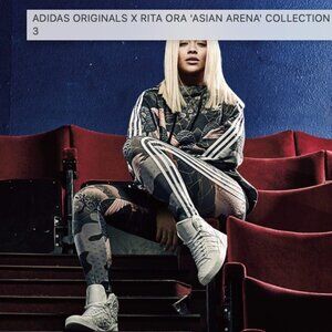 Adidas X Rita Ora collab Kimono Print Geisha Crane Graphic cowl neck satin CROP